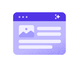 Firefox? No—The description does not name a landmark or person. A minimalist, flat illustration of a stylised web browser window sits centred on a black background, rendered in shades of purple and lavender. The top header bar with three small circular buttons and sparkle icons, a pale lavender content area with a large left picture icon panel and several pill-shaped bars, and a grainy texture fading in the lower-right portion of the window.