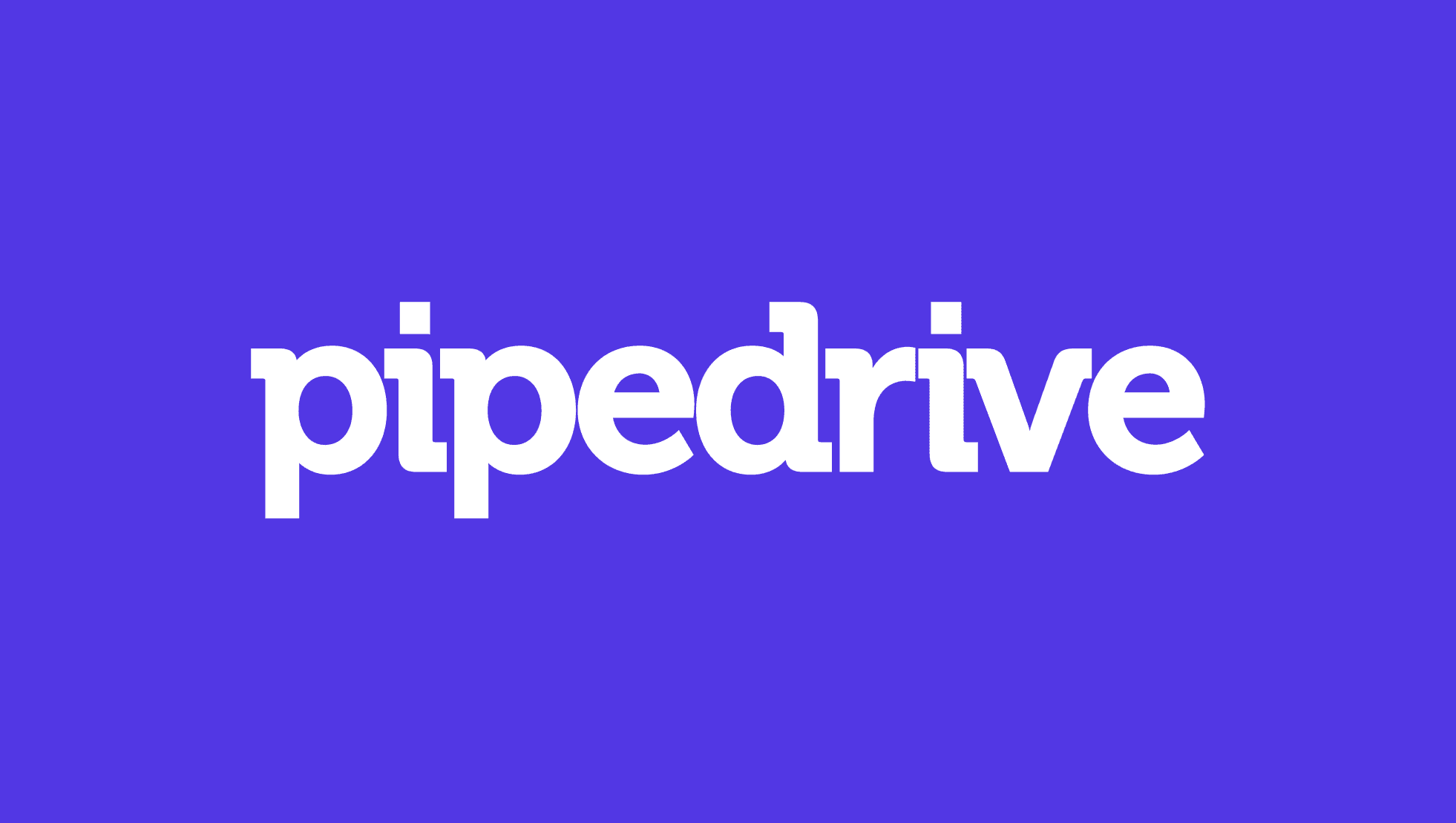 Pipedrive: a simple branded graphic featuring the word “pipedrive” in large, bold, lowercase white lettering centered on a solid purple background.