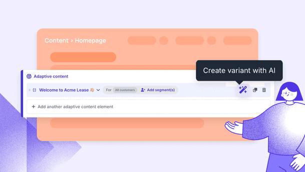 AI-generated content variants in Prepr CMS interface, showing adaptive content editing with AI-powered personalization for different audience segments.