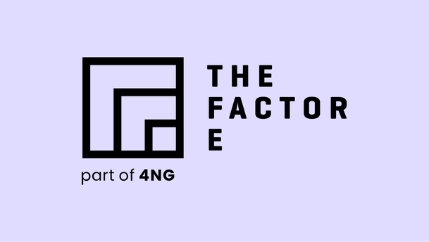 Agency The Factor E logo with background