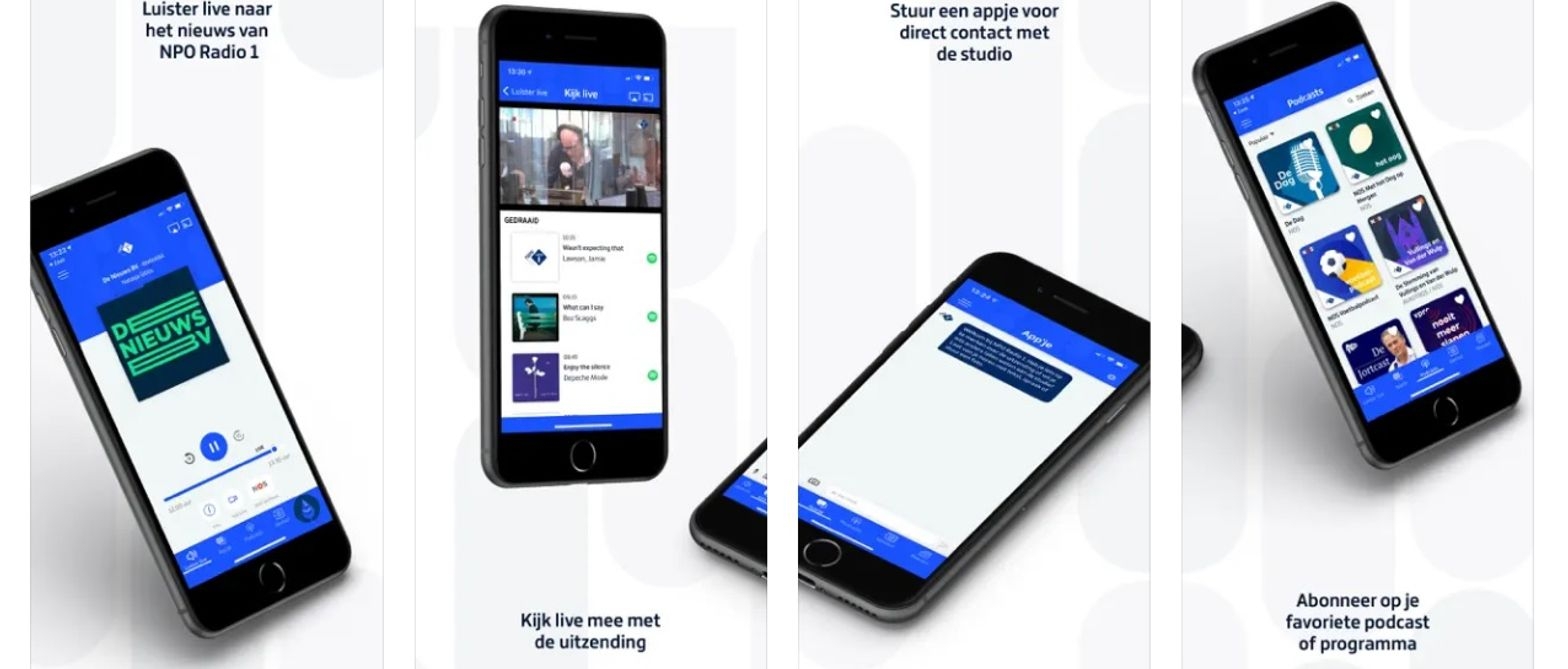 NPO Radio 1 App screenshot with mobile phones