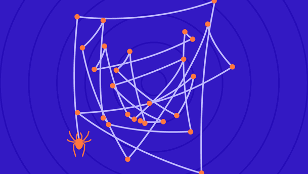 Illustration of a spider web with connected nodes, symbolizing the complex and non-linear modern B2B buyer journey beyond the traditional funnel.