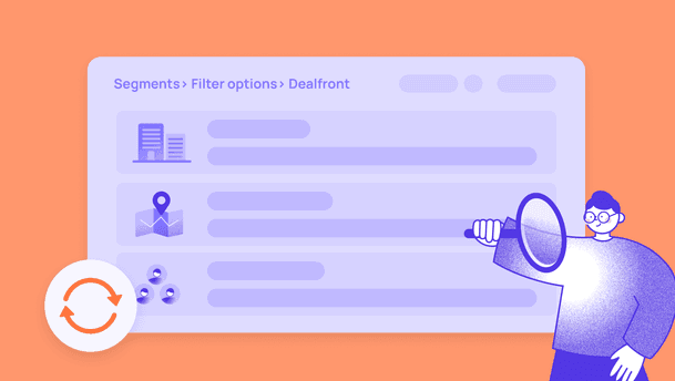 llustration of a marketer analyzing website visitor data with Dealfront integration in Prepr’s data-driven headless CMS for B2B lead generation.